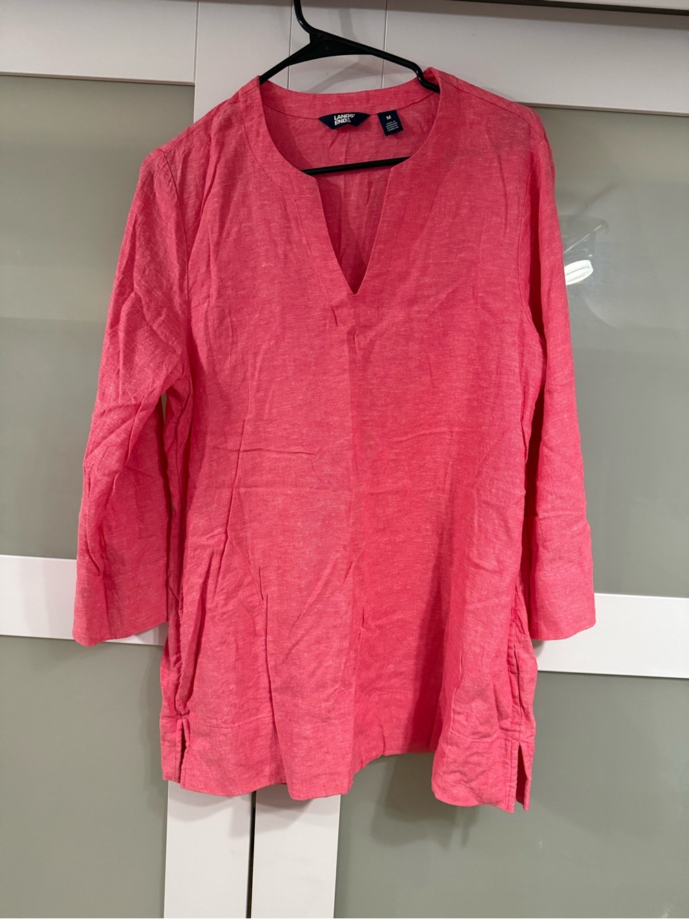 Lands' End Coral Pink Split V-Neck Tunic